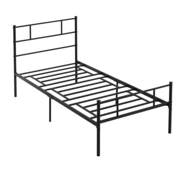 Homcom Single Metal Bed Frame Solid Bedstead Base With Headboard And Footboard, Metal Slat Support And Underbed Storage Space, Bedroom Furniture
