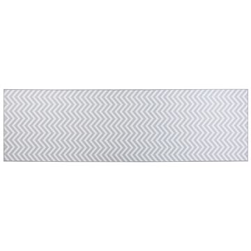 Runner Rug White Grey Polyester 60 X 200 Cm Rectangular Chevron Design Beliani