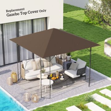 Outsunny 3 X 3(m) Gazebo Canopy Replacement Cover, Garden Gazebo Roof Replacement With Drain Holes, Water-resistant Plastic Coating, 370g/㎡, Upf30+, Top Cover Only, Brown
