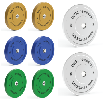 Body Revolution Olympic Bumper Plates (colour) 100kg Set (2x5kg + 2x10kg + 2x15kg + 2x20kg)