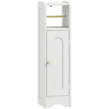Homcom Small Bathroom Storage Cabinet With Toilet Roll Holder - White