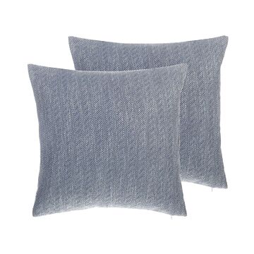 Set Of 2 Decorative Cushions Grey Chevron Pattern 45 X 45 Cm Geometric Decor Accessories Beliani