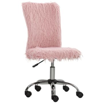 Homcom Plush Office Desk Chair, Modern Armless Swivel Vanity Chair With Adjustable Height For Home Office, Bedroom, Living Room, Pink