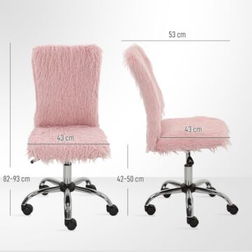 Homcom Plush Office Desk Chair, Modern Armless Swivel Vanity Chair With Adjustable Height For Home Office, Bedroom, Living Room, Pink