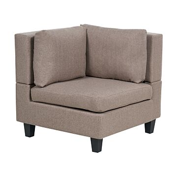 Corner 1-seat Section Brown Polyester Fabric Upholstered Armchair With Cushion Module Piece Modular Sofa Element Beliani
