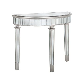 Console Table Silver Mirrored Glass 90 X 35 Cm Half Moon Tabletop Modern Glam French Design Beliani