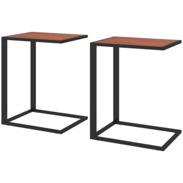 Homcom C-shaped Side Table, Sofa End Table With Metal Frame, Accent Couch Table For Living Room, Bedroom, Set Of 2, Walnut And Black