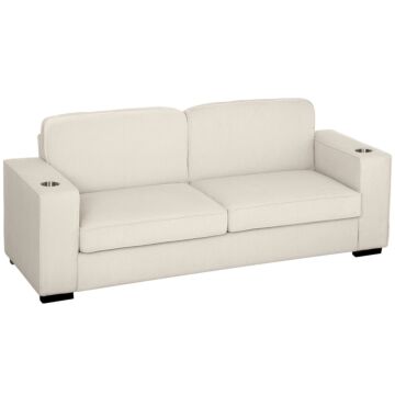 Homcom Modern Three Seater Sofa With Spring Cushion - Cream White