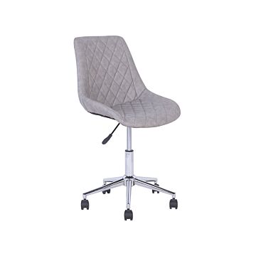 Swivel Office Chair Grey With Silver Base Faux Leather Quilted Upholstery Adjustable Height Beliani