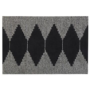 Area Rug Black And White Cotton 140 X 200 Cm Scandinavian Geometric Pattern Rectangular Beliani
