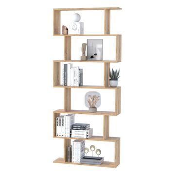 Homcom Wooden Wood S Shape Storage Display 6 Shelves Room Divider Unit Chest Bookshelf Bookcase Cupboard Cabinet Home Office Furniture (oak)