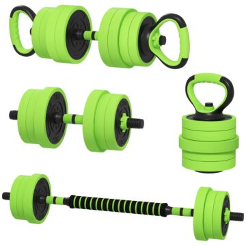 Sportnow 40kg Four-in-one Adjustable Weight Dumbbells Set, Barbell, Kettlebell, Push Up Stand - Green