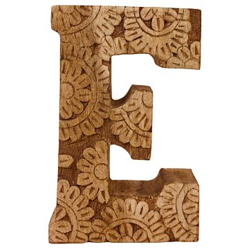 Hand Carved Wooden Flower Letter E