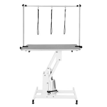 White Hydraulic Grooming Table - Grey Table Top