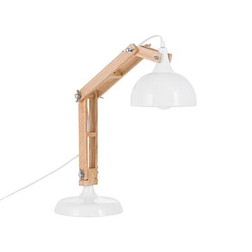 Desk Lamp White Light Wood Swing Adjustable Arm Metal Shade Table Light Beliani