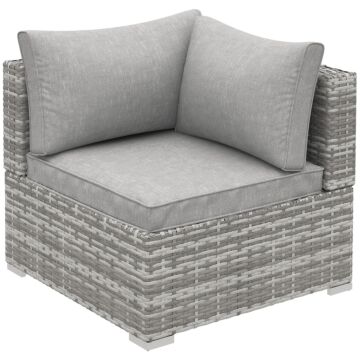 Outsunny Pe Rattan Wicker Corner Sofa Garden Furniture Single Sofa Chair W/ Cushions, Grey