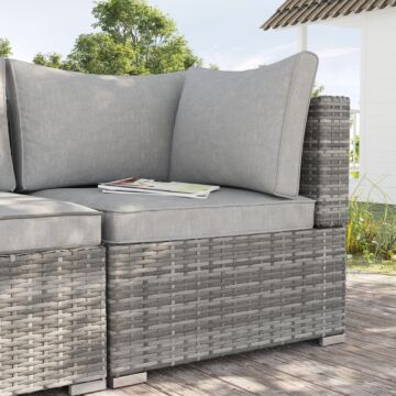 Outsunny Pe Rattan Wicker Corner Sofa Garden Furniture Single Sofa Chair W/ Cushions, Grey