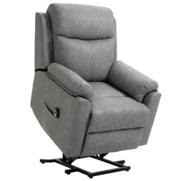 Homcom Power Lift Chair Electric Riser Recliner For Elderly, Faux Leather Sofa Lounge Armchair With Remote Control And Side Pocket, Grey