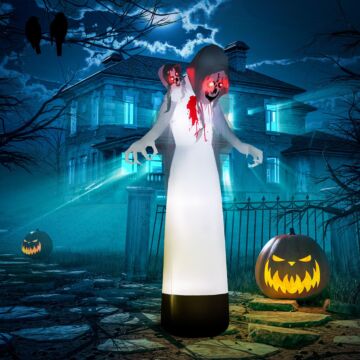 Outsunny 8.9ft Tall Halloween Inflatable Witch Ghost With Three Heads, Blow Up Outdoor Halloween Decoration With Build-in Led Lights, Party