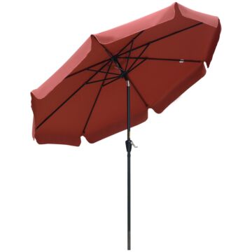 Outsunny 2.66m Patio Umbrella Garden Parasol Outdoor Sun Shade Table Umbrella With Ruffles, 8 Sturdy Ribs, Wine Red