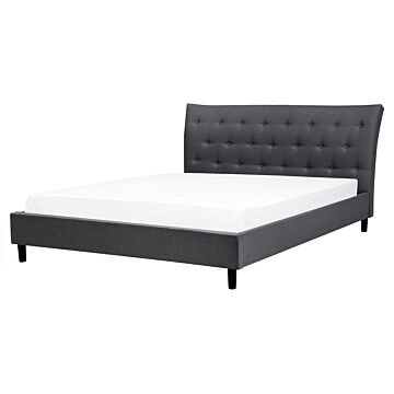 Slatted Bed Frame Dark Grey Polyester Fabric Upholstered Wooden Legs Tufted Headboard 5ft3 Eu King Size Modern Design Beliani