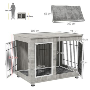Pawhut Indoor Dog Kennel W/ Soft Cushion, Double Door For Large Dogs, 106 X 74 X 81.5cm, Grey