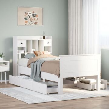 Vidaxl Bookcase Bed Without Mattress White 90x200 Cm Solid Wood Pine