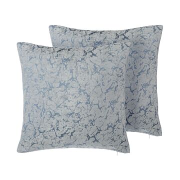Set Of 2 Decorative Cushions Grey Polyester Crackle Effect 45 X 45 Cm Cracked Pattern Abstract Decor Accessories Beliani
