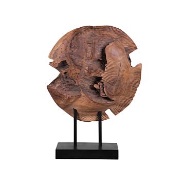 Decorative Figurine Fish Light Wood Teak 41 X 31 Cm Rustic Style Beliani