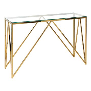 Console Table Gold Tempered Glass Stainless Steel 120 X 40 Cm Rectangular Glam Modern Living Room Bedroom Hallway Beliani