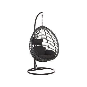 Hanging Chair Black Rattan Metal Frame Indoor-outdoor Egg Shape Modern Boho Beliani