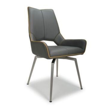 Mako Swivel Leather Effect Graphite Grey Dining Chair