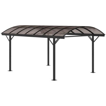 Outsunny 5 X 3(m) Hardtop Carport Aluminium Gazebo Pavilion Garden Shelter Pergola With Polycarbonate Roof, Brown