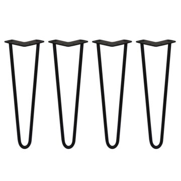 4 X 16" Hairpin Legs - 2 Prong - 12mm - Black