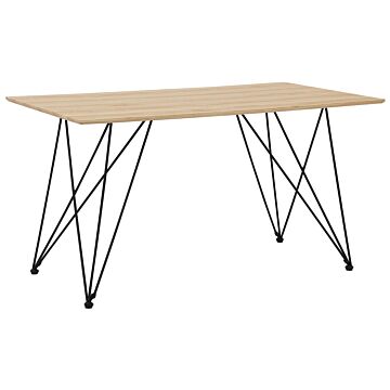 Dining Table Light Wood With Black Mdf Top Metal Legs 140 X 80 Cm Industrial Living Room Beliani