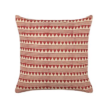 Scatter Cushion Red And Beige Cotton 45 X 45 Cm Geometric Pattern Handmade Removable Cover With Filling Boho Style Beliani