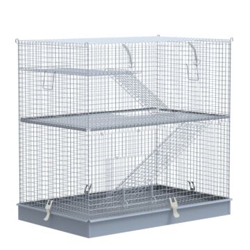 Pawhut 3-level Metal Hamster Cage Small Animal Rat Rodent Pet Hutch Ferret Chinchilla Platform Feeding Habitat Easy Clip Base Ladder Grey
