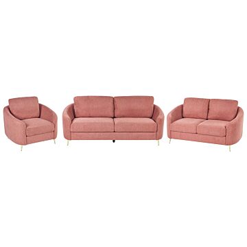 Sofa Set Pink Fabric Upholstery 3 + 2 + 1 Seater Glam Beliani