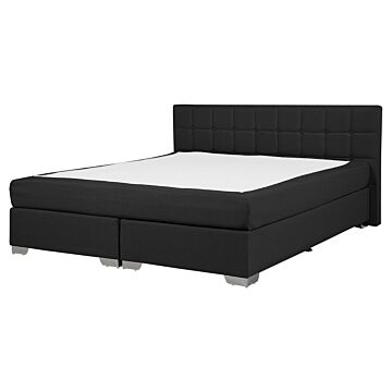 Eu King Size Divan Bed Black Fabric Upholstered 5ft3 Frame With Tufted Headboard And Mattress Beliani