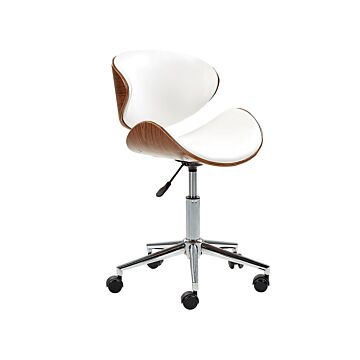 Desk Chair White Faux Leather Upholstered Gas Lift Height Adjustable Seat With Swivel Operator Chair Beliani