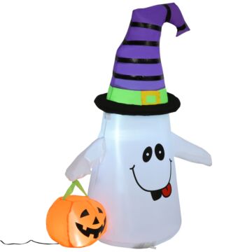 Homcom 1.2m Witch Ghost Halloween Inflatable Decoration W/ Led Lights Fan Accessories Pumpkin Lantern Fun Weather-resistant