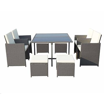 Cannes Grey 8 Seater Cube Set 110cm Square Table, 4 Kd Cube Chairs With Folding Backrests And 4 Footstools Including Cushions