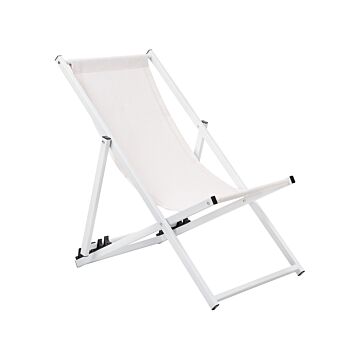 Deck Chair White With Aluminium Frame Folding Adjustable Sling Backrest Beach Coastal Beliani