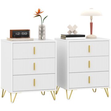 Homcom Set Of 2 Elegant Chest Of Three Drawers - White/gold-tone