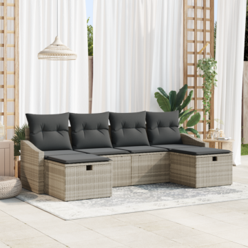 Vidaxl 6 Piece Garden Sofa Set With Cushions Light Grey Poly Rattan