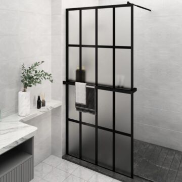 Vidaxl Walk-in Shower Wall With Shelf Black 118x190 Cm Esg Glass&aluminium