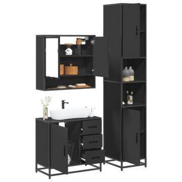 Vidaxl 4 Piece Bathroom Furniture Set Black Engineered Wood