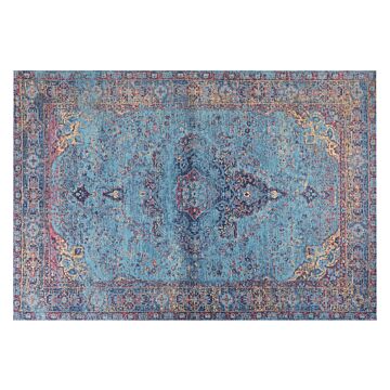 Area Rug Blue Cotton Polyester 160 X 230 Cm Oriental Pattern Distressed Vintage Home Decor Beliani