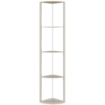 Homcom Rgb Led Floor Lamp With Shelves, 5-tier Dimmable Standing Lamp With Adjustable Brightness And Remote Control, Modern Corner Display Shelf Unit For Living Room Bedroom Office, Oak