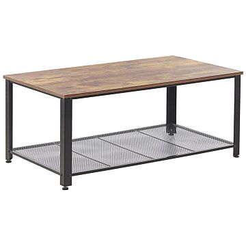 Coffee Table Dark Wood Tabletop Metal Black Frame Industrial Shelf Rectangular 106 X 60 Cm Beliani